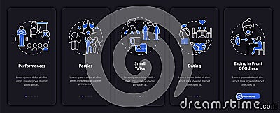 Common anxiety triggers night mode onboarding mobile app screen Vector Illustration