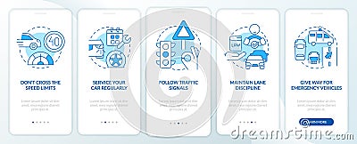 Common driving safety rules blue onboarding mobile app screen Vector Illustration
