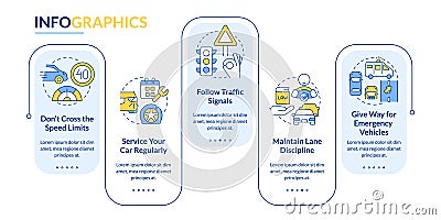 Common driving safety rules blue rectangle infographic template Vector Illustration