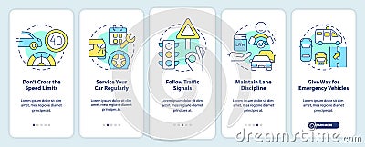 Common driving safety rules onboarding mobile app screen Vector Illustration