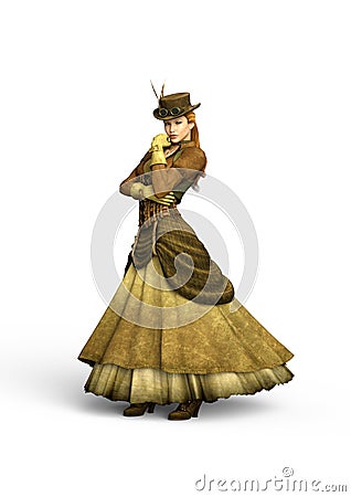 The Steampunk Lady. 3D Illustration Stock Photo