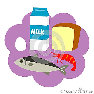 Common food allergens, isolated illustration Cartoon Illustration