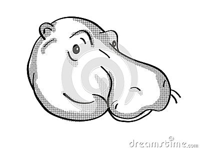 Common hippopotamus or Hippopotamus amphibius Endangered Wildlife Cartoon Mono Line Drawing Stock Photo