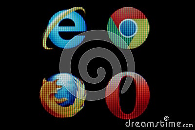 Common internet browsers icons on monitor Editorial Stock Photo