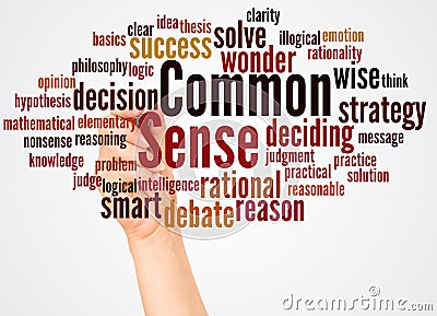 Common Sense word cloud and hand with marker concept Stock Photo