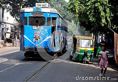 A street scene of thee city of kolkata, West bengal,India. Editorial Stock Photo