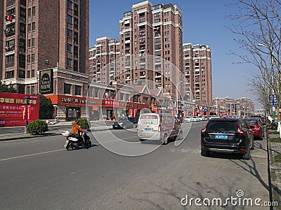 A common street view along the residents block in a sunny day Editorial Stock Photo