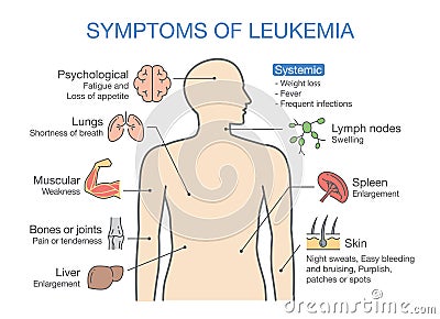 Common symptoms and signs of Leukemia. Vector Illustration