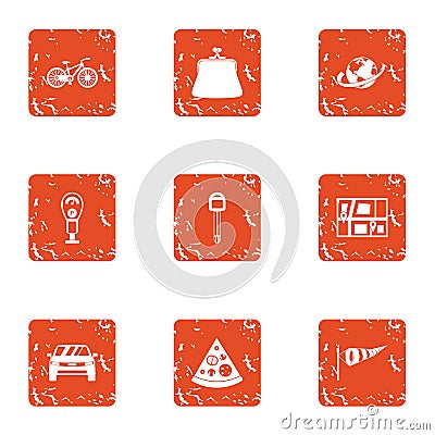 Communal carpark icons set, grunge style Vector Illustration