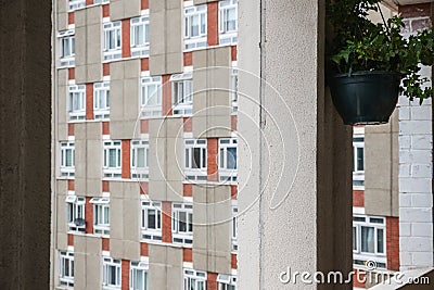 Communal corridor of George loveless house, a huge council housing block in London Stock Photo