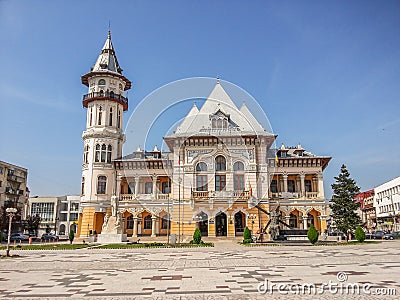 Communal palace in Buzau from dacia square,romania Stock Photo