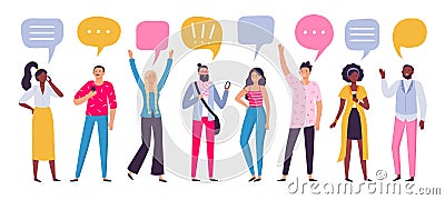 Communicating people. Chat dialog communication, smartphone call talking or speaking people group vector illustration Vector Illustration