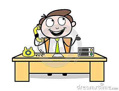 Communicating with Telephone - Office Businessman Employee Cartoon Vector Illustration Vector Illustration