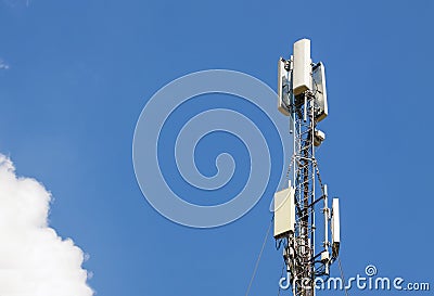 Communication antenna tower with blue sky,Telecoms technology. M Stock Photo