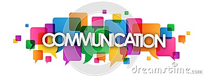 COMMUNICATION colorful overlapping squares banner Stock Photo