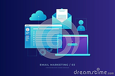 Communication concept, information dissemination, sending email. Vector Illustration