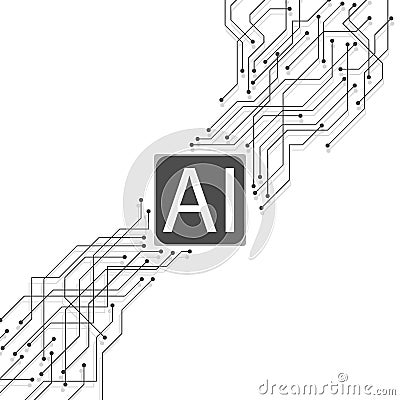 Communication concept by lines with dots. Artificial Intelligence. Robotization of processes. Bio Electronics Vector Illustration