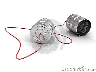 Communication concept with tin can phone on white Stock Photo