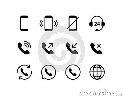 Communication concept. Vector flat outline icon set illustration. Black isolated on white background. Phone call handset sign. Cartoon Illustration