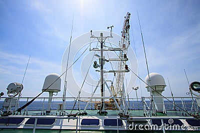 Communication in crane barge, offshore marine control with boat in offshore. Stock Photo