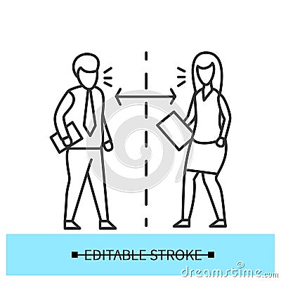 Communication distance icon. Colleagues talking maintaining social distance simple vector illustration Vector Illustration