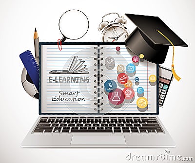 IT Communication - e-learning concept - internet network as knowledge base Vector Illustration