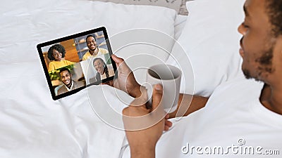 Communication with family remote, be safe, comfort and relax at home during covid-19 Stock Photo