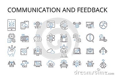 Communication and feedback line icons collection. Dialog, Discussion, Exchange, Correspondence, Interaction, Response Vector Illustration