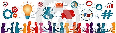 Sharing ideas.Connection and exchange of ideas - data or questions.Communication network of diverse people.Multiethnic and multicu Stock Photo