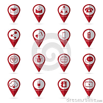 Communication icons with location icon Vector Illustration