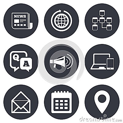 Communication icons. News, chat messages signs Vector Illustration