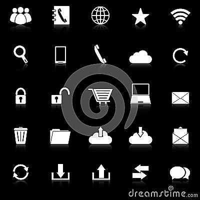 Communication icons with reflect on black backgrou Vector Illustration