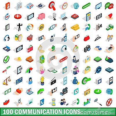 100 communication icons set, isometric 3d style Vector Illustration