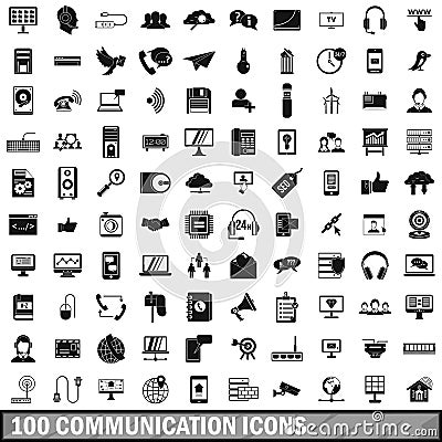 100 communication icons set, simple style Vector Illustration