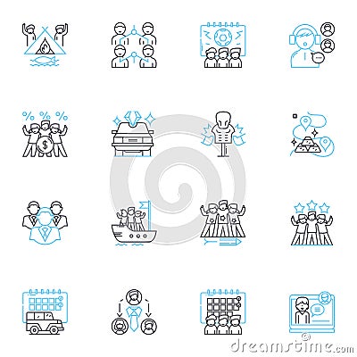 Communication and interaction linear icons set. Dialogue, Connect, Conversate, Converse, Listen, Feedback, Expression Vector Illustration