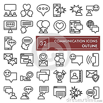 Communication line icon set, conversation symbols collection, vector sketches, logo illustrations, message signs linear Vector Illustration
