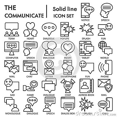 Communication line icon set, social media symbols collection or sketches. Web and internet linear style signs for web Vector Illustration