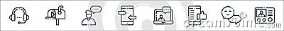 communication line icons. linear set. quality vector line set such as intercom, chat box, like, communication, smartphone, user, Vector Illustration