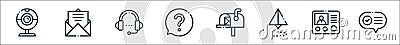 communication line icons. linear set. quality vector line set such as communication, intercom, send, mailbox, ask, headphones, Vector Illustration