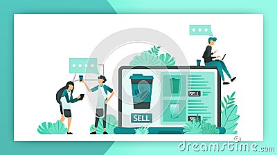 Communication looking for online shop ideas for small and medium businesses, start selling using internet. vector illustration con Vector Illustration