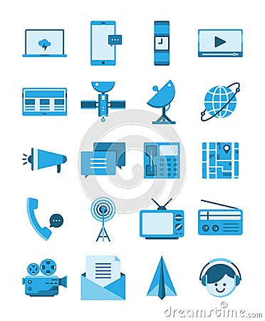 Communication media flat icon blue, telecoms technology concept Vector Illustration