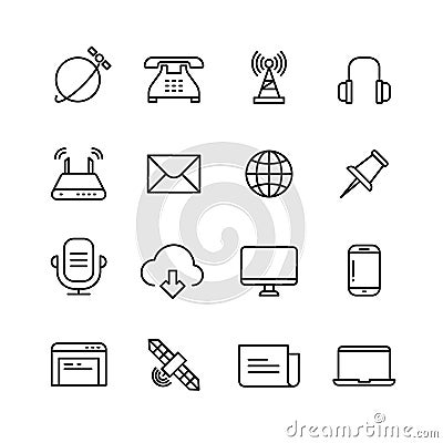 Communication, monitoring, phone marketing and web vector line icons Vector Illustration