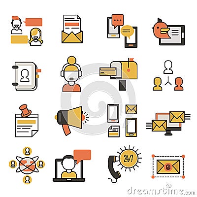 Communication network contact and media business website icons technology social communicate vector illustration Vector Illustration