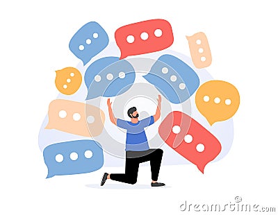 Communication problem or overload, too many messages or spam, inefficient discussion or meeting concept, frustrated Vector Illustration