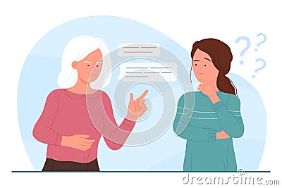 Communication problem of young vs old generation of people, daughter misunderstanding Vector Illustration