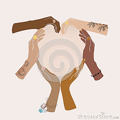 Friendship, women`s circle, safe and sacred space for women to come together, use their voices, be heard and be seen, empower each Vector Illustration