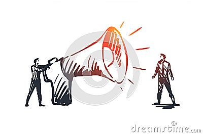 Communication, speaker, megaphone, announcement concept. Hand drawn isolated vector. Vector Illustration