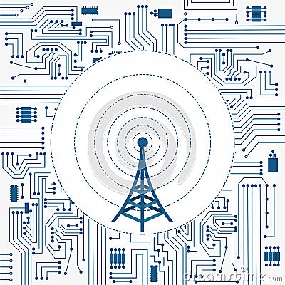 Communication tower and electronics circuit Vector Illustration