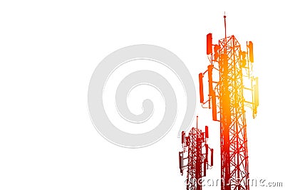 Communication tower or 3G 4G network telephone cell site on white Stock Photo