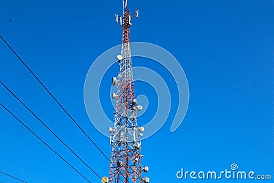 Communication tower. Telco Trellis for 3G 4G 5G Apocalypse Stock Photo